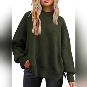 Oversized Green Ribbed Knit Sweater - Women